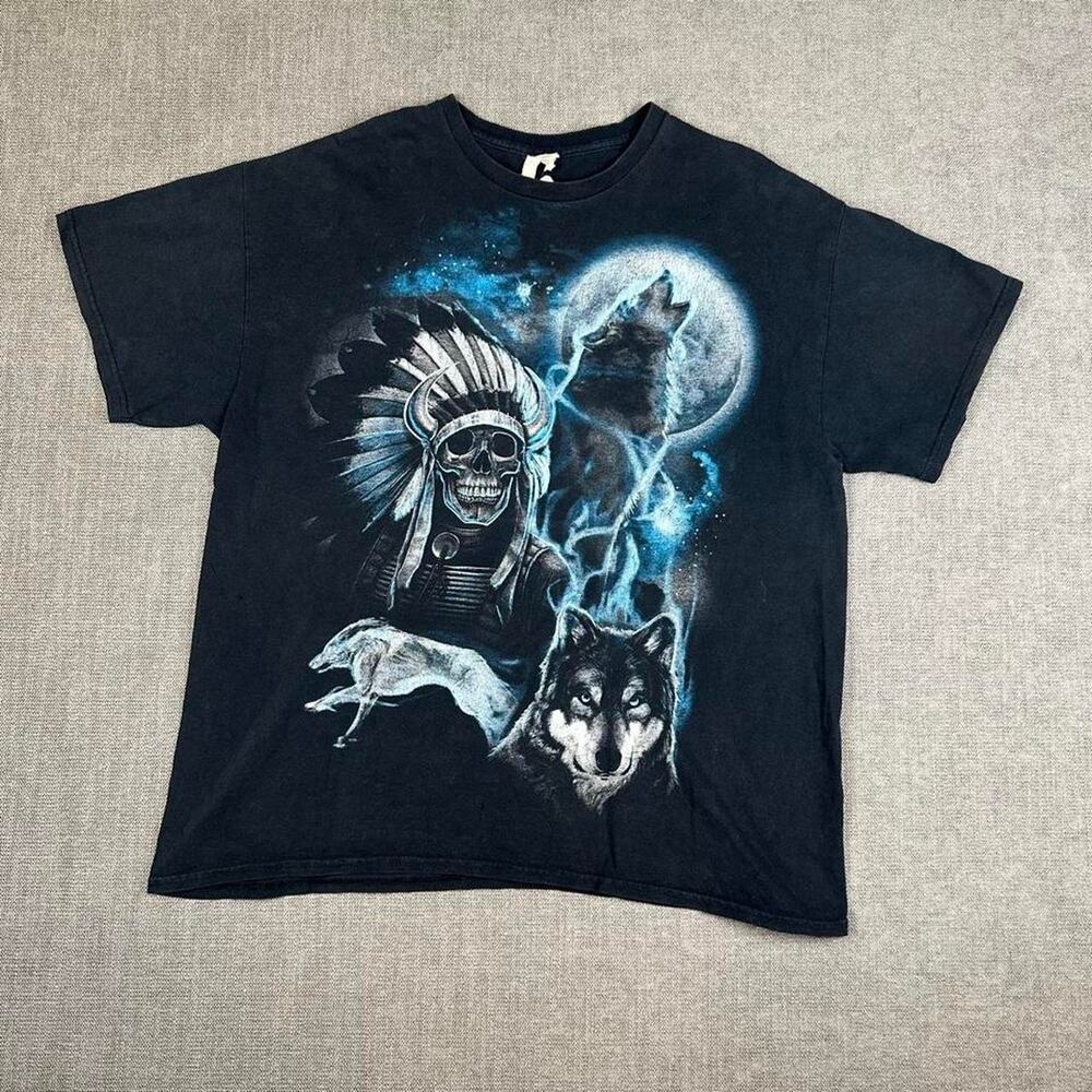 Y2K Native American skull and wolves t-shirt